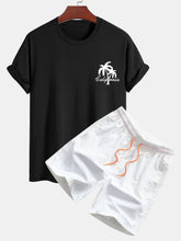 California Palm Tree Print Cotton T-Shirt & Swim Shorts